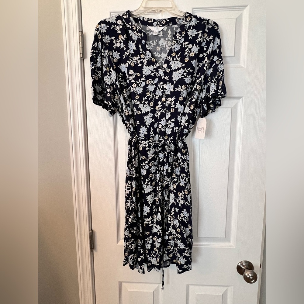 Time and Tru Dark Blue Floral Dress - Size L - NWT